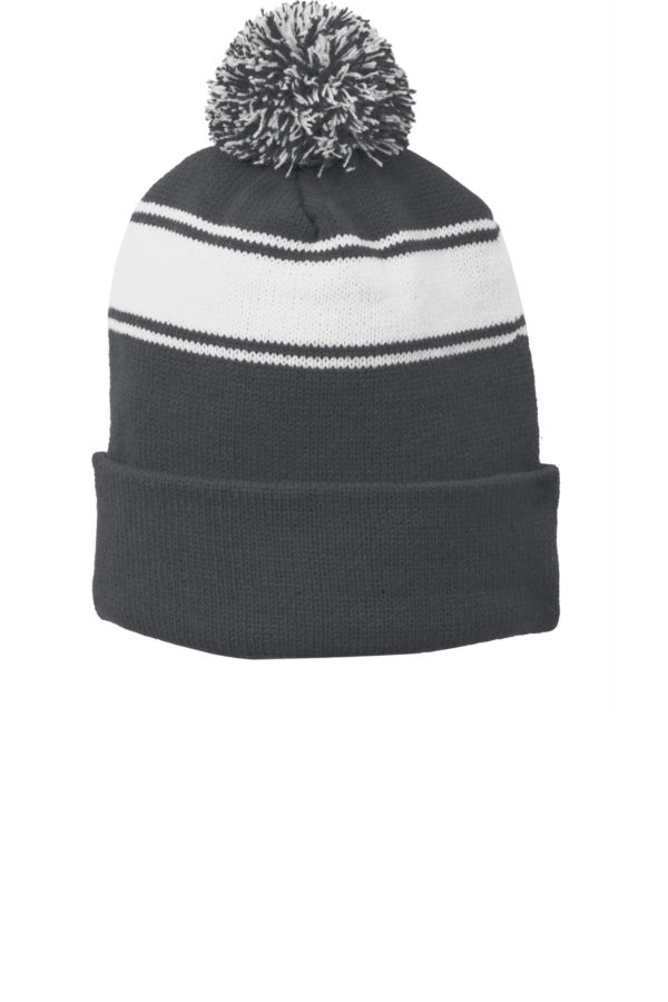 Mahaska Health Sport Tek Pom Pom Stripe Beanie STC28 - Image 3